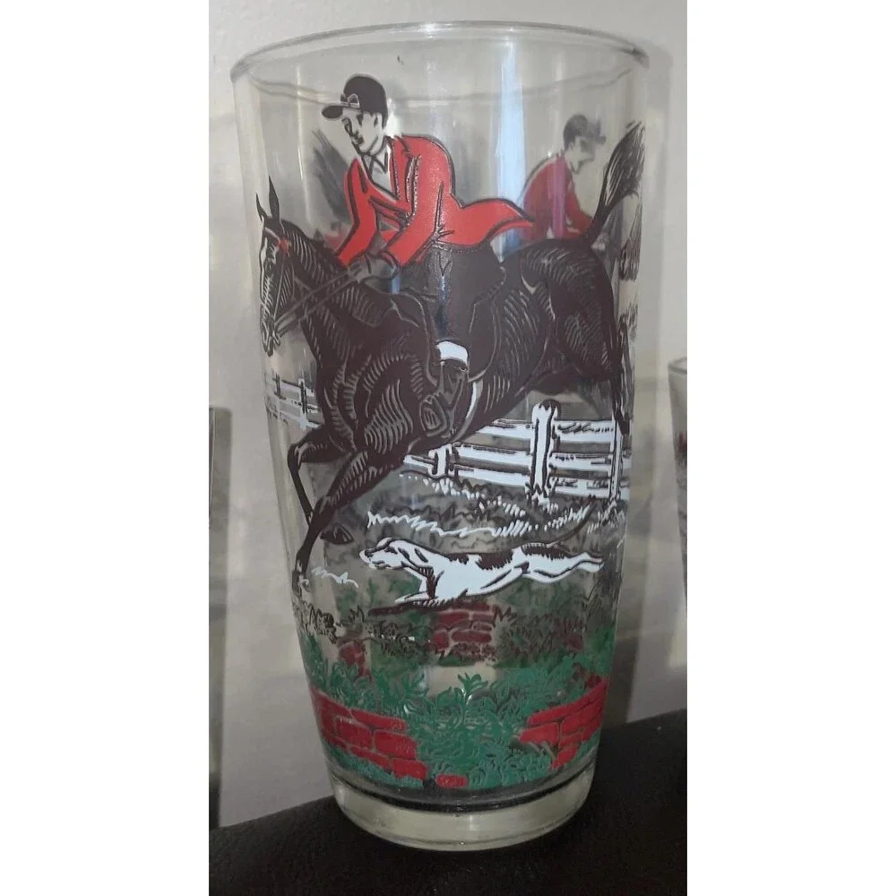 Vintage Fox Hunt Barware Glasses 3 Highball & Rocks Glasses Equestrian